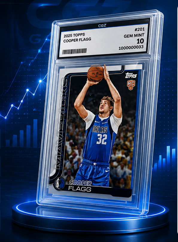 CGZ Grading Cooper Flagg rookie slab presented in a blue technology-inspired grading display